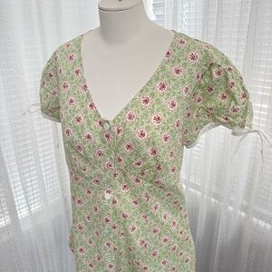 Unique Vintage Green Floral Dress with Red Medallions Size L